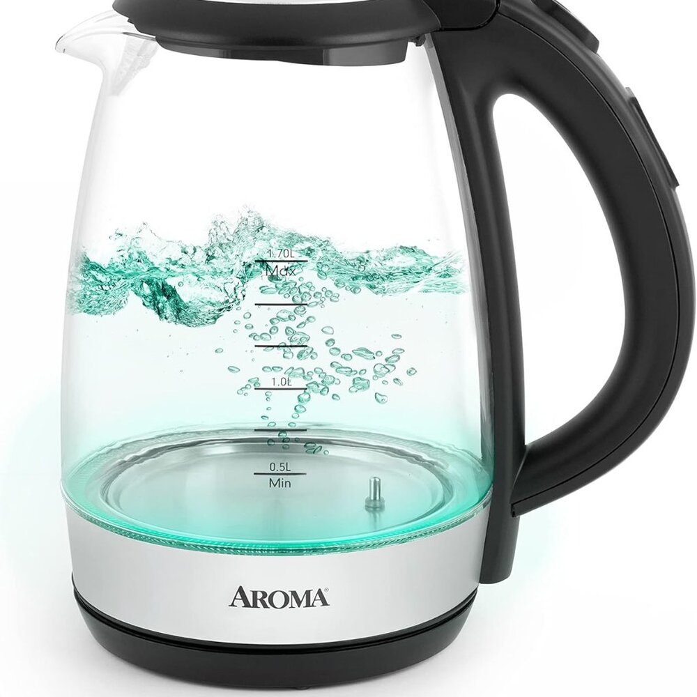 Housewares 7-Cup Digital Glass Electric Kettle with Cordless Pouring, One-Touch